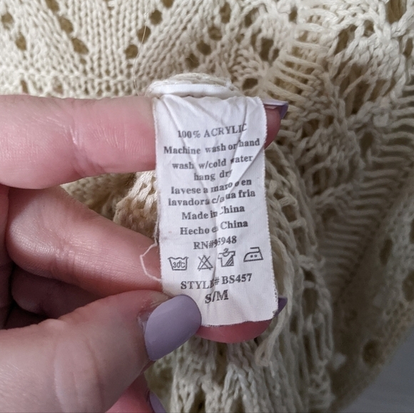 Y2K‎ Windsor Bohemian Crochet Fringe Open Side V-Neck Shawl Top Size S/M - Picture 8 of 8